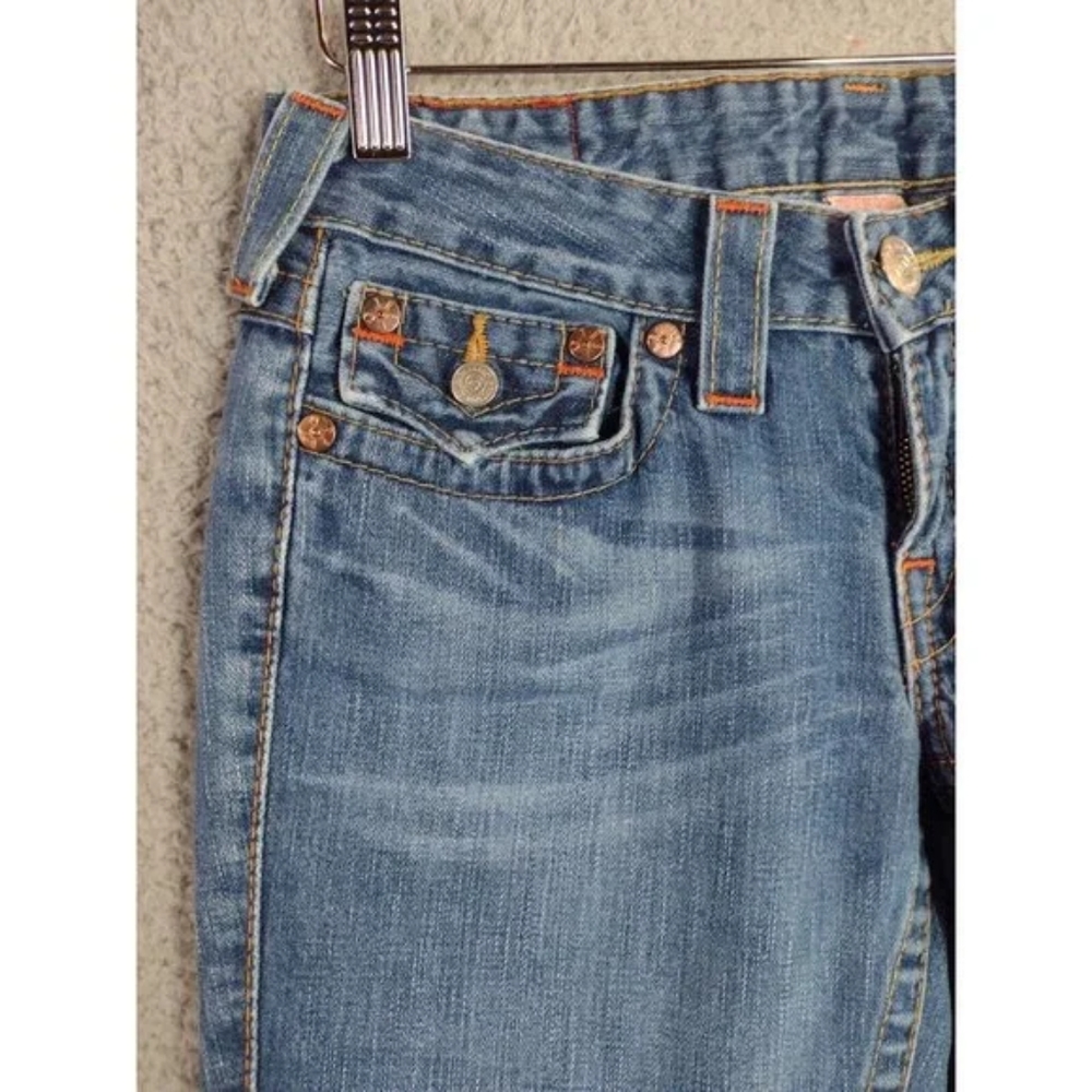 True Religion RARE Joey Miss Groovy Embroidered Flap Pocket Flare Jeans Sz 27